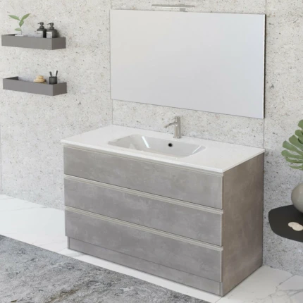 Mobile Bagno A Terra 100cm Con Specchio Bianco Opaco DUBON