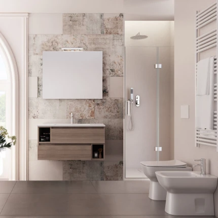 Mobile Sospeso 90cm Olmo, Lavabo Ceramico MOOD-755P