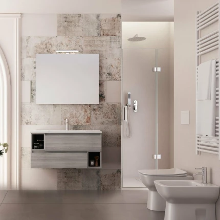 Mobile Bagno Sospeso 90cm Grigio Eucalipto, Lavabo Ceramico MOOD-755