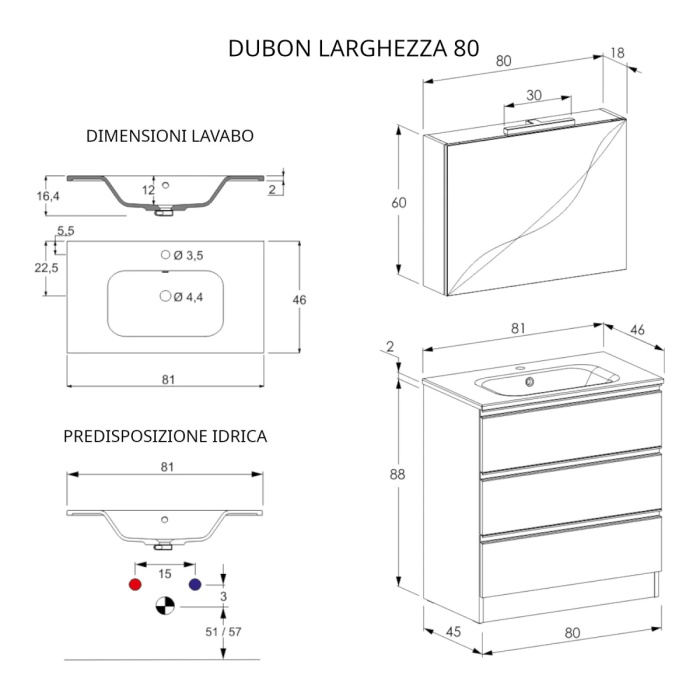 Mobile Bagno A Terra 80cm Con Specchiera Cemento Grigio Caldo DUBON - immagine 7