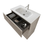 Mobile Bagno A Terra 80cm Con Specchiera Cemento Grigio Caldo DUBON - immagine 3