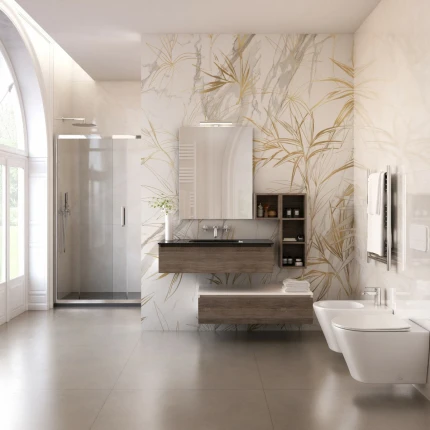 Mobile Bagno Sospeso Rovere Scuro Con Lavandino Nero In Vetro