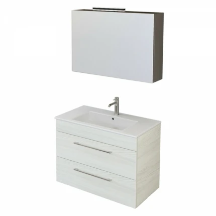 Mobile Bagno Sospeso 80cm Con Specchiera Olmo Bianco FACILE
