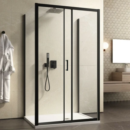 Box Doccia 3 Lati Porta Scorrevole Profili Neri AGATA BLACK