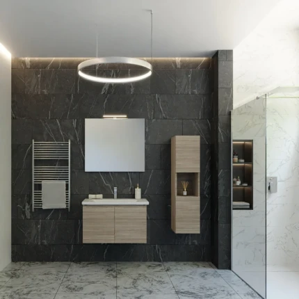 Composizione Bagno Sospesa 80cm Con Colonna Olmo Terra DUO-219C-OT