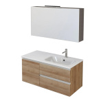 Mobile Bagno Sospeso 100cm Con Anta E Specchiera Rovere Farnia DUBON - immagine 5
