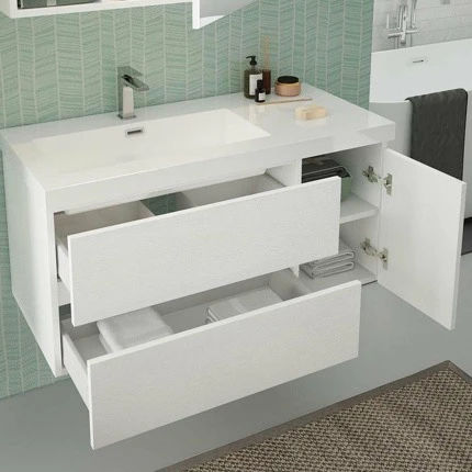 Mobile Bagno Sospeso Bianco Larice 100cm Due Cassetti E Sportello MOOD-100