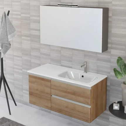 Mobile Bagno Sospeso 100cm Con Anta E Specchiera Rovere Farnia DUBON