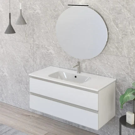 Mobile Bagno Sospeso 100cm Con Due Cassetti E Specchio Bianco Opaco DUBON