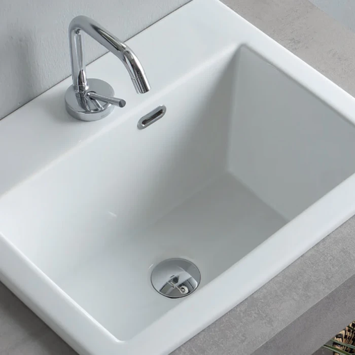 Mobile Lavatoio Sospeso Di Design Con Lavandino Senza Strizzatoio Olmo Scuro - immagine 4
