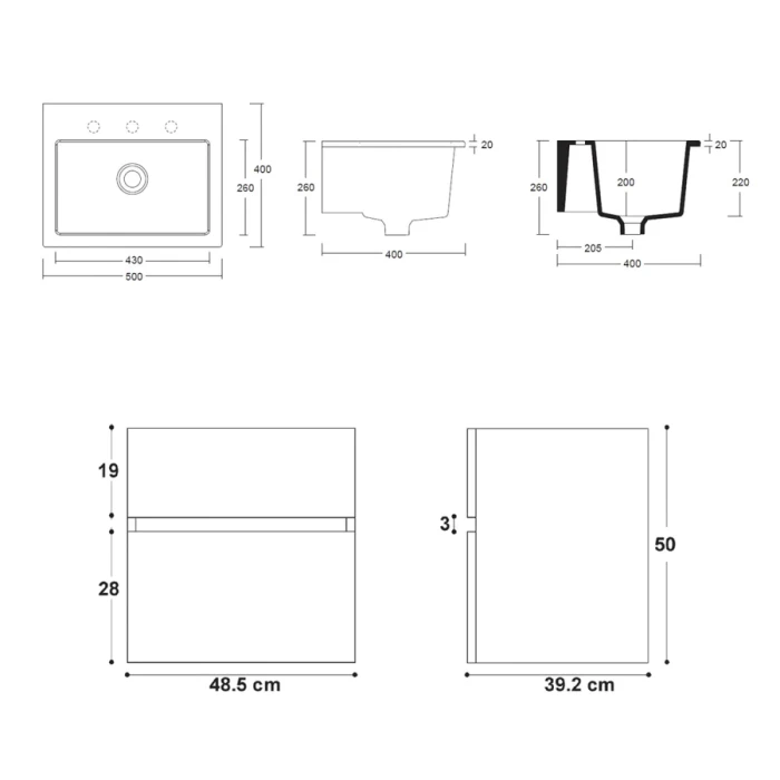 Mobile Lavatoio Sospeso Di Design Con Lavandino Senza Strizzatoio Olmo Scuro - immagine 3