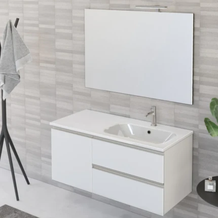 Mobile Bagno Sospeso 100cm Con Specchio Bianco Opaco DUBON