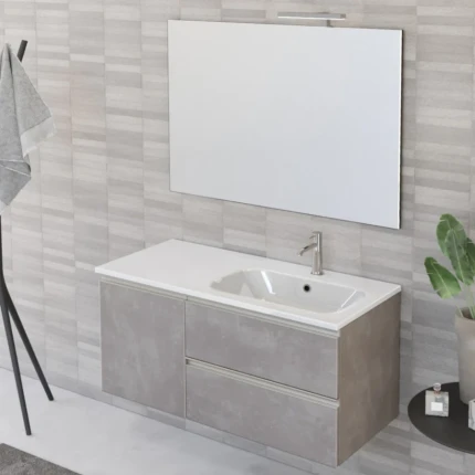 Mobile Bagno Sospeso 100cm Con Specchio Cemento Grigio Caldo DUBON