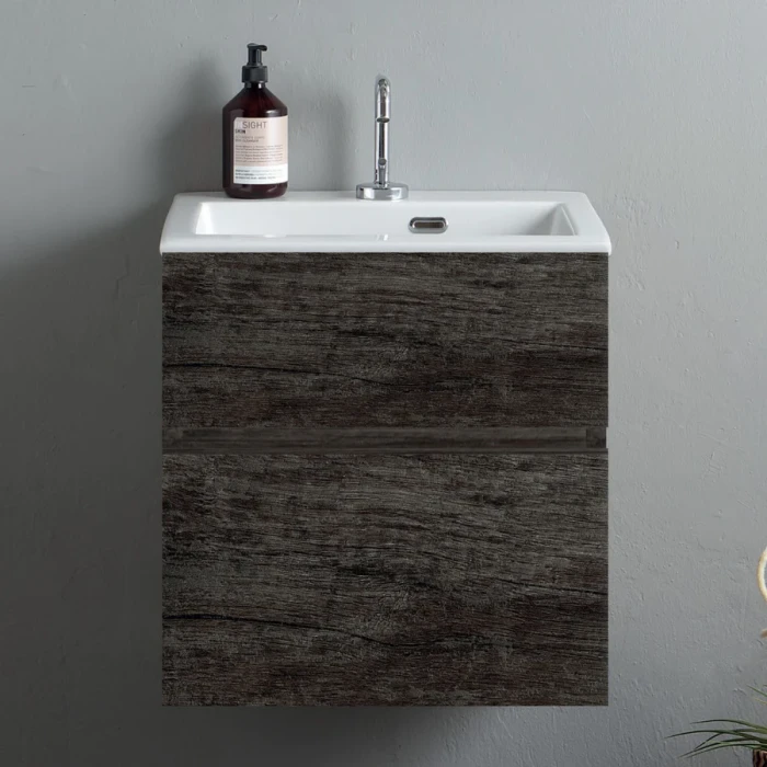 Mobile Lavatoio Sospeso Di Design Con Lavandino Senza Strizzatoio Olmo Scuro - immagine 1