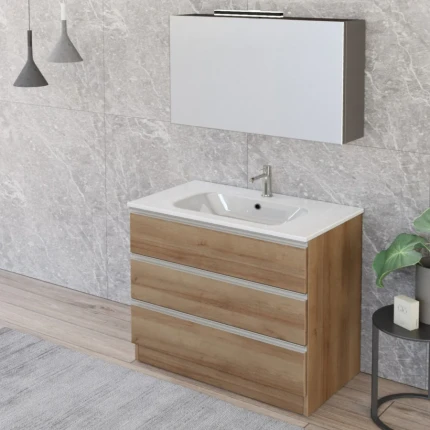 Mobile Bagno A Terra 80cm Con Specchiera Rovere Farnia DUBON