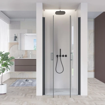 Porta Doccia Saloon cristallo trasparente 6mm H200cm profili nero MYLAS