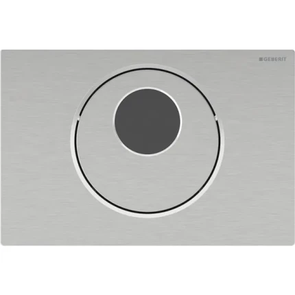 Comando per WC Geberit con azionamento elettronico del risciacquo, funzionamento a rete, per cassette di risciacquo da incasso 12 cm Sigma, risciacquo a due quantità, placca di comando Sigma10 automatica / senza contatto / manuale