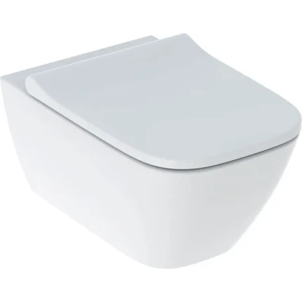 Set vaso sospeso a cacciata Geberit Smyle Square, fissaggio nascosto, Rimfree, con sedile del vaso, coperchio avvolgente