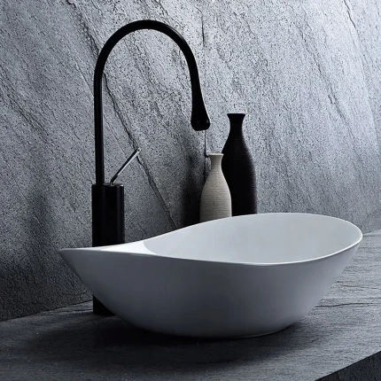 Lavabo da appoggio in ceramica di design bianco lucido 61X35