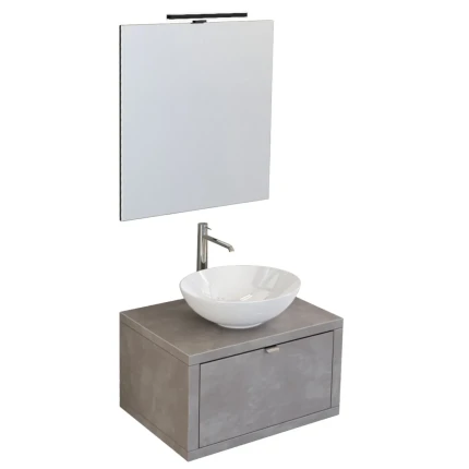 Mobile bagno sospeso 60cm effetto cemento grigio caldo con specchio DOMINO