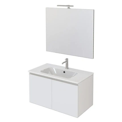 Mobile bagno sospeso 80cm con due ante e specchio bianco opaco DUBON