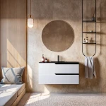 Mobile bagno 80cm Sospeso Bianco Porcellana Lavabo nero Opaco - JAGUAR - immagine 2