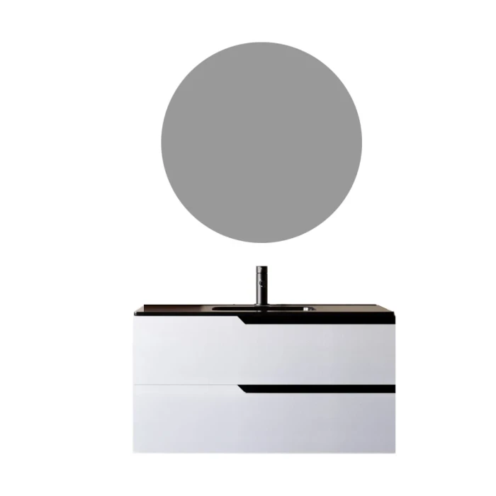 Mobile bagno 80cm Sospeso Bianco Porcellana Lavabo nero Opaco - JAGUAR - immagine 3