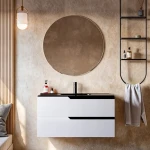 Mobile bagno 80cm Sospeso Bianco Porcellana Lavabo nero Opaco - JAGUAR - immagine 5