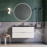 Mobile bagno sospeso 80cm Bianco lavabo nero opaco specchio ARMONY