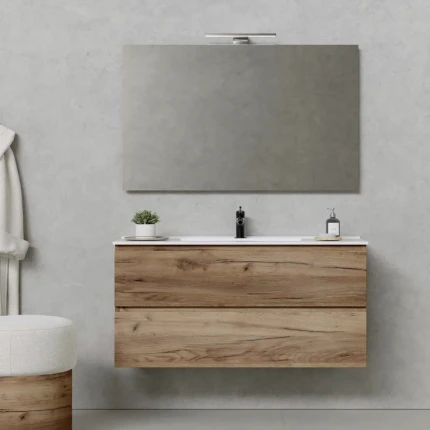 Mobile bagno sospeso 80cm rovere alba con specchio CAINO
