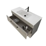 Mobile bagno sospeso 100cm con specchio cemento legno e lava FACILE - immagine 4