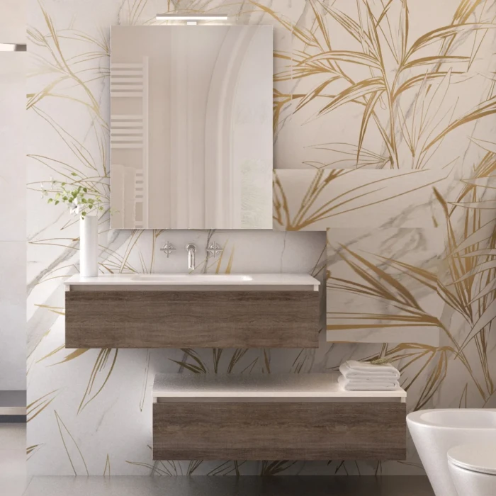 Mobile bagno sospeso 120cm effetto legno rovere scuro Duo 192 - immagine 5