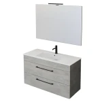 Mobile bagno sospeso 100cm con specchio cemento legno e lava FACILE - immagine 5