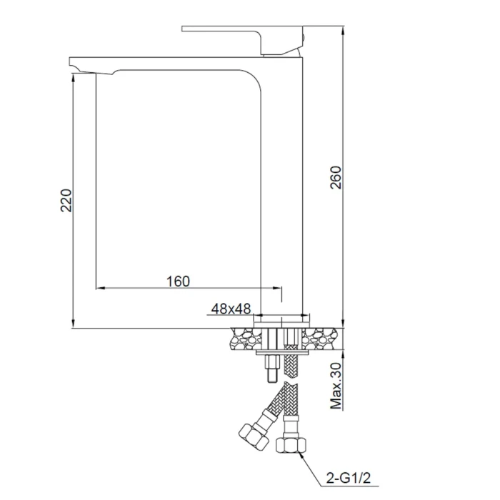 Miscelatore canna alta quadrato nero per lavabo design TBOL - immagine 2
