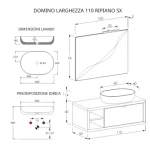 Mobile bagno sospeso 110cm effetto cemento grigio caldo con ripiano a sinistra e specchio - immagine 2