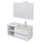 Mobile bagno sospeso 100cm con ripiano a sinistra e specchio bianco opaco DUBON - immagine 2