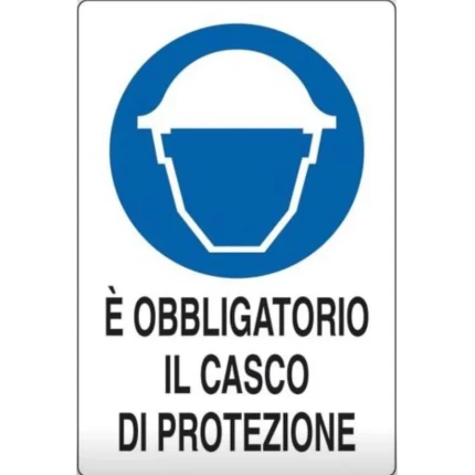 Segnaletica in alluminio E' OBBLIGATORIO IL CASCO DI PROTEZIONE 33X50mm