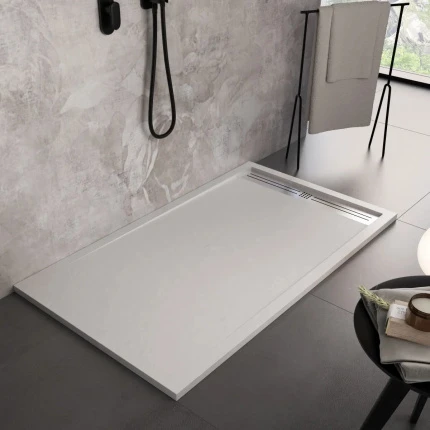 Piatto doccia in marmoresina bianco con scarico laterale griglia inox | Piletta Gratis STAR RELAX