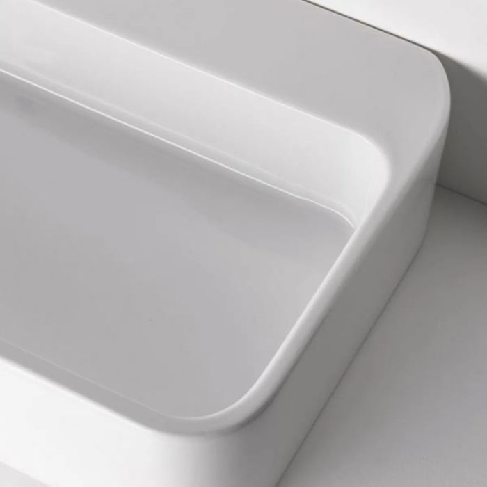 Lavandino da appoggio bagno 80x45 con troppo pieno bianco serie Astor - immagine 3