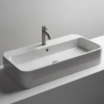 Lavandino da appoggio bagno 80x45 con troppo pieno bianco serie Astor