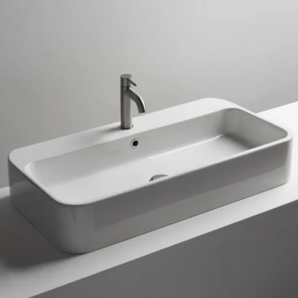 Lavandino da appoggio bagno 80x45 con troppo pieno bianco serie Astor