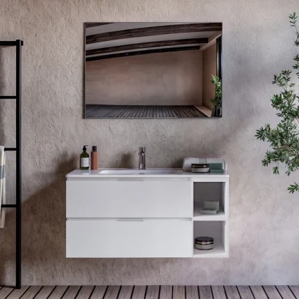 Mobile bagno sospeso bianco porcellana 100cm 120cm sinistro ARMONIA