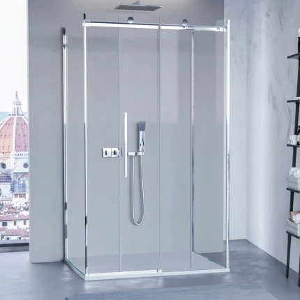 Box Doccia tre lati porta scorrevole trasparente H195cm 8mm anticalcare Euclide